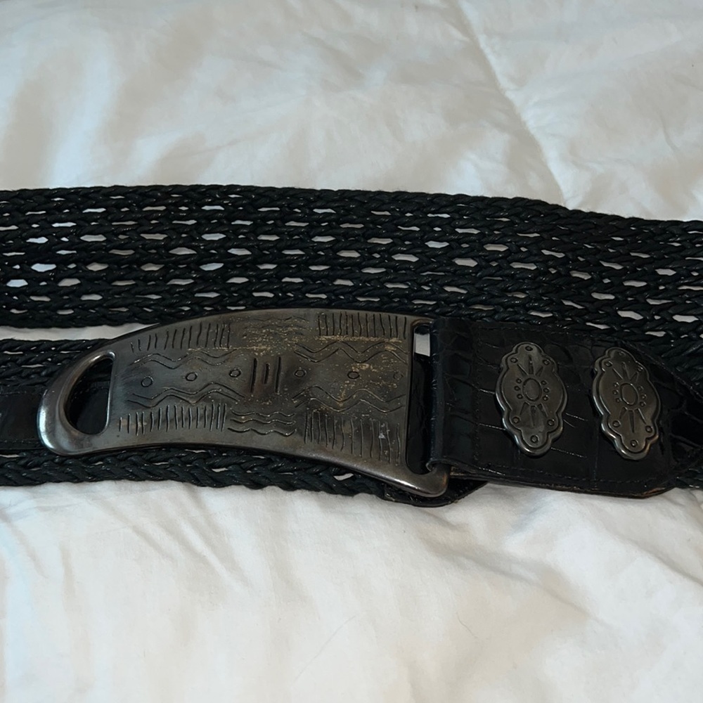 Vintage Southwestern‎ large buckle black braided belt L-XL
